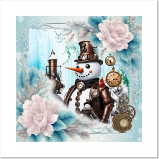 Snowman in Time! Steampunk Snowman Brings Winter Wonderland to Life Posters and Art